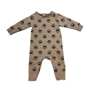 Mini Heroes Brown & Black Wolf Graphic Long Sleeve Jumpsuit Size 12M